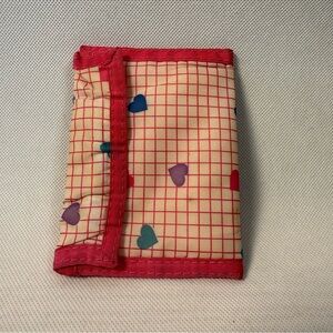 VTG 1980s Hook and Loop Kids Wallet White and Pink Square Pattern With Hearts
